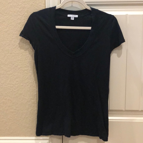 James Perse Black V Neck Tee Sz 2 - Picture 2 of 6